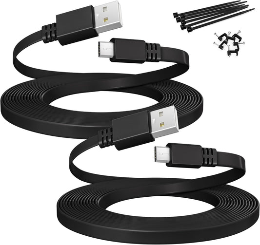USB to Micro USB Extension Cable 30FT 2Pack,Extra Long Flat Charging Power Extender Cord for Wyze Cam V4/Pan V2/V3,Blink Mini/Xt/Xt2/Outdoor 3,EZVIZ Cb3,Eufycam 2 Pro/2C,25,50,Security Camera